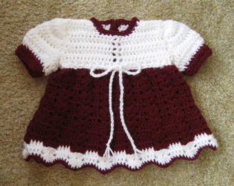 Baby Dress in White and Burgundy