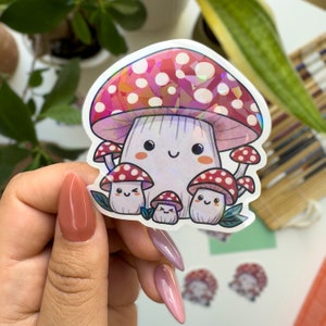 Cute Vinylsticker Bulletjournal Mushroom Sticker Family Kawaii holographic Sticker Laptop Tablet waterproof Waterbottle Sticker Forest