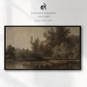 Samsung Frame TV Art | Vintage Forest Trees Landscape | Neutral Green Tones Pastoral Scene Oil Painting | Antique Woodland Cottagecore decor