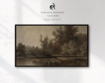 Samsung Frame TV Art | Vintage Forest Trees Landscape | Neutral Green Tones Pastoral Scene Oil Painting | Antique Woodland Cottagecore decor
