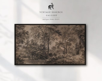Samsung Frame TV Art fall | Dark Moody Vintage Wooden Landscape | Antique Autumn Cottagecore Decor | Aesthetic Neutral Black Brown Artwork