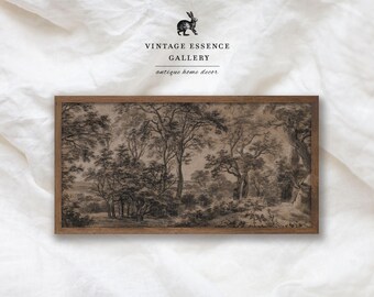 Vintage Panoramic Wall Art | Narrow Moody Above Bed Painting | Long Horizontal Dark Landscape | Elegant Aesthetic Country PRINTABLE Artwork