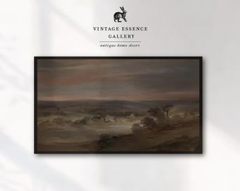 Samsung Frame TV Art Fall | Dark Moody Vintage Dramatic Sky Landscape | Antique Pastoral Oil Painting | Neutral Earth Tone Cottagecore Decor