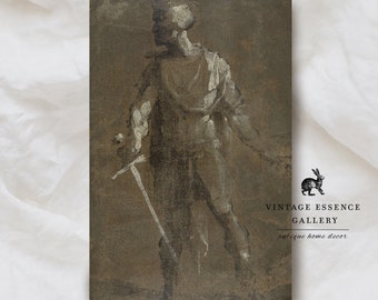 Italiensk renässans vintagetryck Antik krigare temperamålning Medeltida historisk väggdekor Antika Rom Konst Gladiator jordnära porträtt