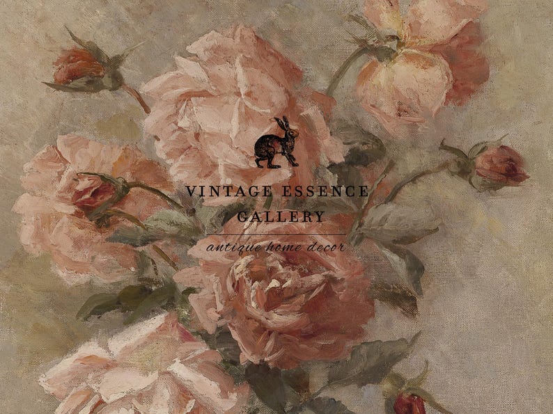 Vintage Romantic Pink Roses Painting | Floral Still Life Wall Art ...