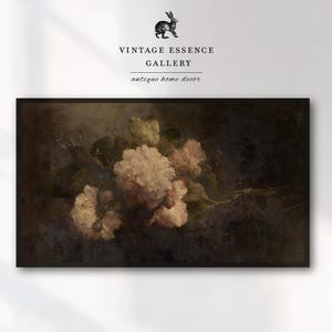 Dark Flower Samsung Frame TV Art | Vintage Moody Still Life Artwork | Antique Peonies Oil Painting | Aesthetic Home Decor | Digital Download