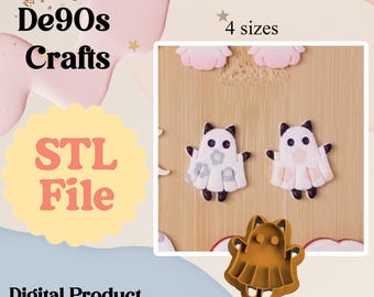 Peut inclure: Image d'un produit numérique avec un motif en forme de fantôme. L'image comprend le texte "De90s Crafts", "STL File" et "Digital Product". Le motif est disponible en 4 tailles. Le motif fantôme est blanc avec des accents noirs.
