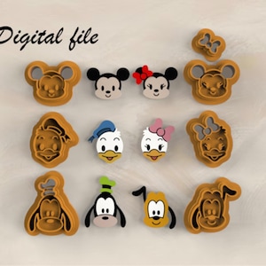 Pacchetto di stampi per argilla di Topolino e i suoi amici / File STL digitale / 1 dimensione / 6 disegni / Taglio netto e netto / Topolino / Minnie / Paperino / Pippo / Plutone