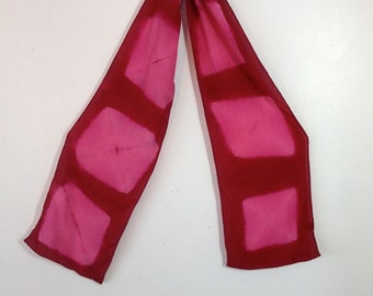 hand dyed silk scarf in magenta with hot pink squares