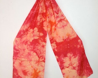 hand dyed silk scarf in red and yellow