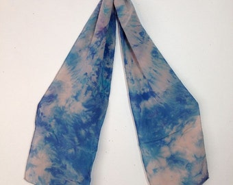 hand dyed silk scarf in taupe and blue