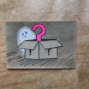 botober/mabsdrawlloween club 2021 the question mark from a box / haunted ghost miniature drawing
