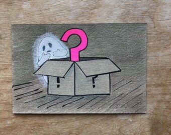 botober/mabsdrawlloween club 2021 the question mark from a box / haunted ghost miniature drawing