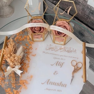 Handmade Wedding Tray, Engagement Tray, Wedding Gift,   Personalized Wedding Resin Tray, Islamic Wedding Ring Tray, resin ring plate.