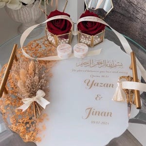 Handmade Wedding Tray, Engagement Tray, Wedding Gift,   Personalized Wedding Resin Tray, Islamic Wedding Ring Tray, resin ring plate.