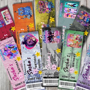 10 invitaciones de cumpleaños de cazadores de demonios: descarga instantánea, edición gratuita en Canva, estilo entrada de concierto.