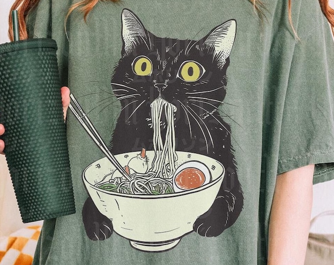 Comfort Colors Ramen Cat T-Shirt: Kawaii Anime Kitty Tee
