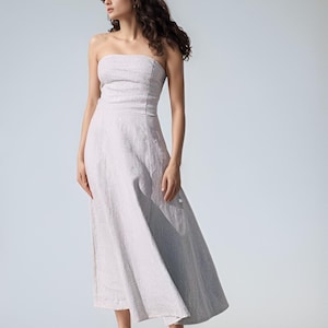 Linen Bustier Dress With Pocket, Long Linen Full Length Dress, Sleeveless Dress, Maxi Linen Dress, Vintage Summer Dress, Minimalist Outfit