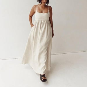 Summer Linen Maxi Dress, Loose Linen Dress, Sleeveless Dress, Dress With Pockets, Long Linen Dress, Spaghetti Strap Dress, Beach Sun Dress