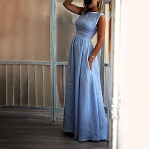 Linen Maxi Dress With Pockets, Sleeveless Dress, Floor Length Dress, Summer Long Dress, Elegant Dress, Wedding Guest Dress, Romantic Dress