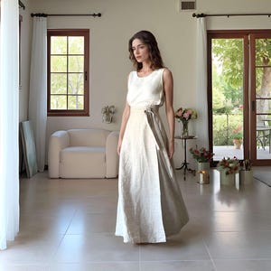 High Waist Linen Maxi Skirt with Pockets, Summer Wrap Around Style, Long Flowy Flax Skirt for Women