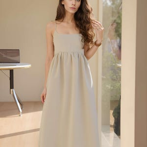 Summer Linen Maxi Dress, Loose Linen Dress, Sleeveless Dress, Dress With Pockets, Long Linen Cotton Dress, Spaghetti Strap Dress Beach Sun