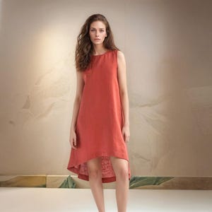 Woodrose Linen Midi Dress, Sleeveless High-Low Hem Summer Dress, Relaxed Ethical Fit for Travel, Weddings, Minimalist Linen Cotton Dress