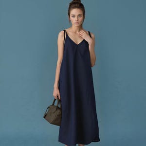 Adjustable Linen Cotton Slip Maxi Dress, Minimalist Linen Sundress, Casual or Evening Summer Dress