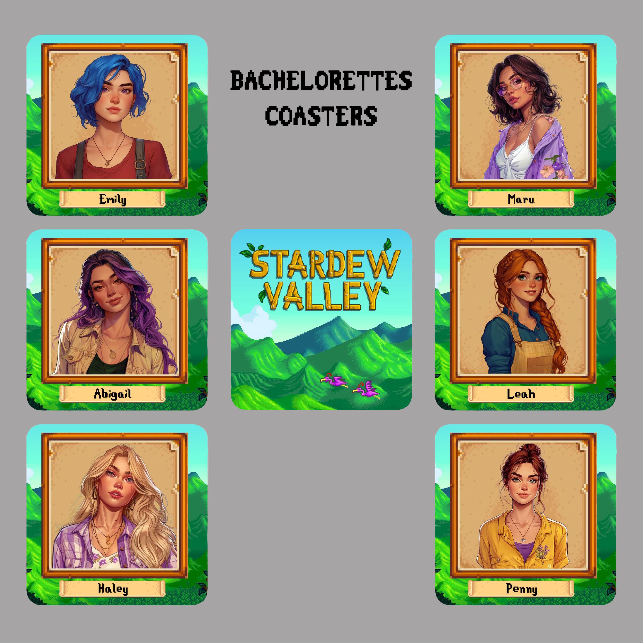 Stardew Valley, Bachelorettes Realistic, Abigail, Emily, Penny, Haley, Maru, & Leah, Cork Back Coaster