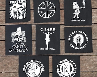 Anarcho Punk Patches - Krass, Konflikt, Rudimentärer Peni, Flux der pinken Indianer, Chumbawamba, Anti Cimex