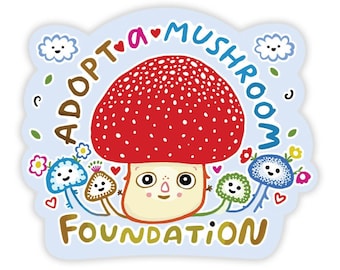 Adopt A Mushroom sticker - Cute mushroom sticker - Mushroomcore sticker - Cottagecore mushroom - 80s mushroom sticker - Cutecore mushroom