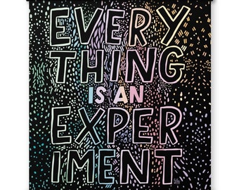 Everything Is An Experiment 8x10 pastel rainbow wall art illustrated hand lettering design with magnetic frame hanger