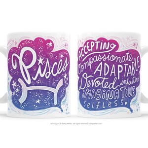 Purple Pisces Mug, Hand Lettered Zodiac Mug, Pisces Mug, Birthday Mug, Zodiac Birthday Gift, Hand Lettered Zodiac Mug, Astrology Sign Mug,
