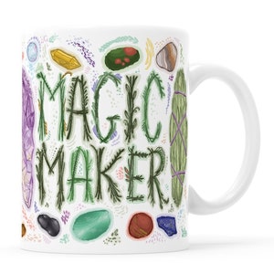 Magic Maker Mug, Wiccan Mug, Smudge Stick Mug, Crystal Healing Mug, Altar Mug, Spell Mug, Wiccan Mug, Geode Mug, Cast A Spell, Full Moon Mug