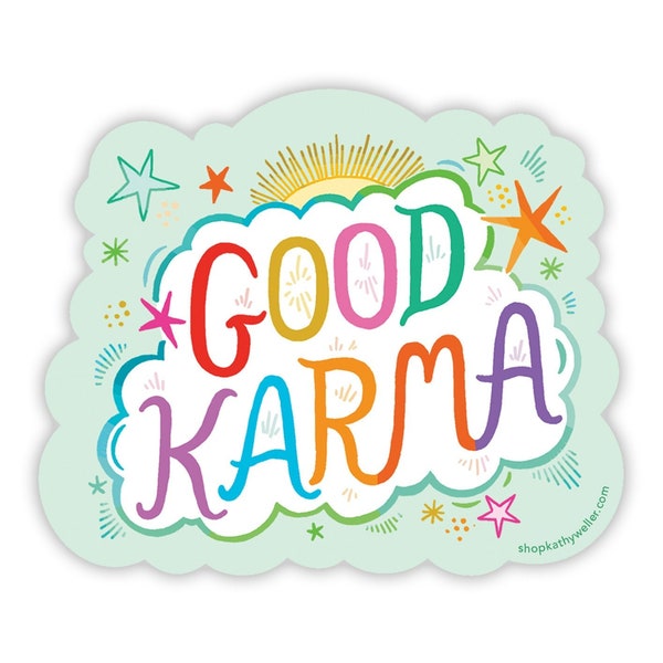 Good Karma vinyl sticker, Rainbow sticker, Karma gift, Water bottle sticker, Radiate Positivity, Boho sticker, Good Vibes, Yoga sticker