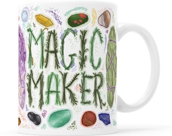 Magic Maker Mug, Wiccan Mug, Smudge Stick Mug, Crystal Healing Mug, Altar Mug, Spell Mug, Wiccan Mug, Geode Mug, Cast A Spell, Full Moon Mug