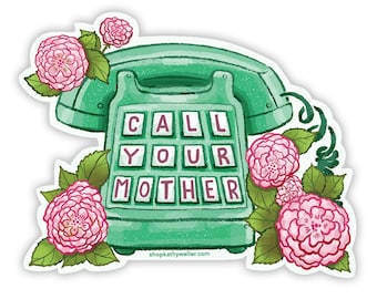 Call your mother, Call your mom, BTS, Mom sticker, College Dorm gift, Gift for daughter, Vintage telephone, Retro phone, Dorm decor