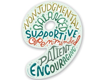 Enneagram 9 The Peacemaker Personality Traits Hand Lettering Type Nine Number Shaped Sticker