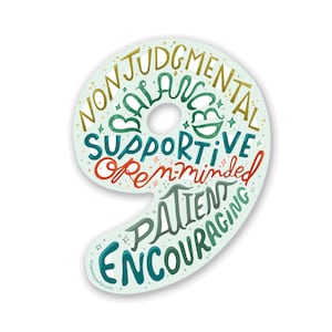 Enneagram 9 The Peacemaker Personality Traits Hand Lettering Type Nine Number Shaped Sticker