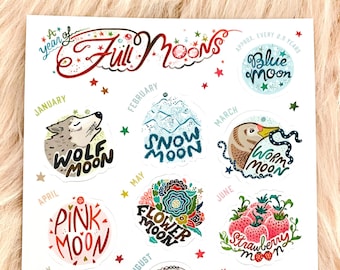 Full Moon Planner Stickers - Moon Phase Stickers - Moon Phase Planner Stickers - Moon Calendar Stickers - Lunar Calendar Stickers