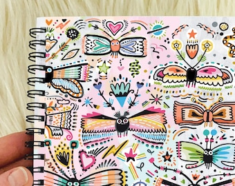 Moth Pattern Ruled Notebook  - Illustrated Moths  - Colorful Moth - Psychedelic Moth - Rainbow Moths - Moth Stationery - Moth Lover Gift