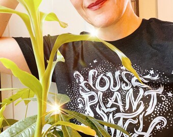 House Plant Witch Triblend Tee: Hand-Lettered Botanical Shirt