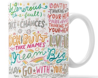 Be Brave mug - Supportive phrases mug - Hand lettered intentional sayings mug - Emotional support mug by Kathy Weller Art