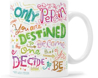 Hand-Lettered Quote Mug Ralph Waldo Emerson Quote Mug Positivity Gift Inspirational Mug Message Mug Message Coffee Cup Quote Mug