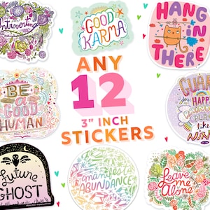 12 STICKER BUNDLE -  12 sticker pack - twelve vinyl stickers - build your own sticker bundle - matte stickers gloss stickers holo stickers