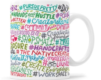 Artist Mug, Hashtag Mug, BFF Mug, Inspirational Mug with sayings, Rainbow Lettering Mug, Hand Lettered Rainbow Mug, Word Cloud Mug