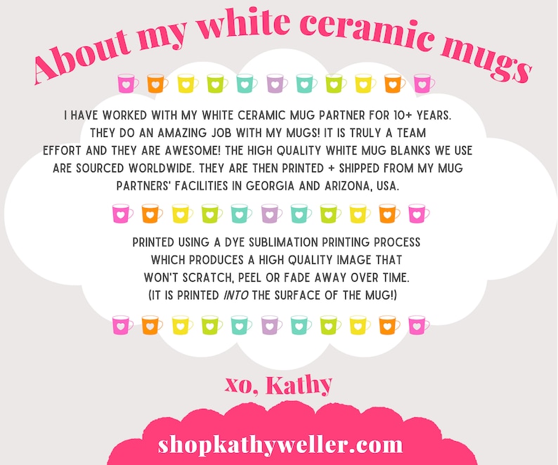 a poster with a thought bubble above it that says about my white ceramic mugs