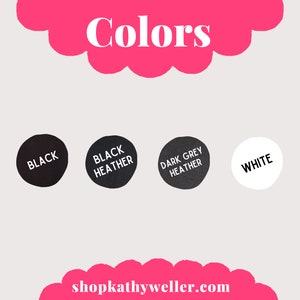 May include: Four color swatches showing the options for a product: black, black heather, dark grey heather, and white.