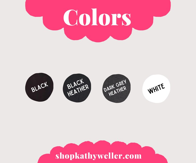 May include: Four color swatches showing the options for a product: black, black heather, dark grey heather, and white.