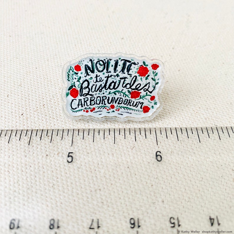 LAST CHANCE Nolite Te Bastardes Carborundorum The Handmaids Tale Feminist Acrylic Lapel Pin image 3